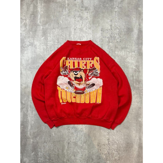 Vintage 1990 Kansas City Chiefs NFL Looney Tunes Cartoon Graphic Sweatshirt Med