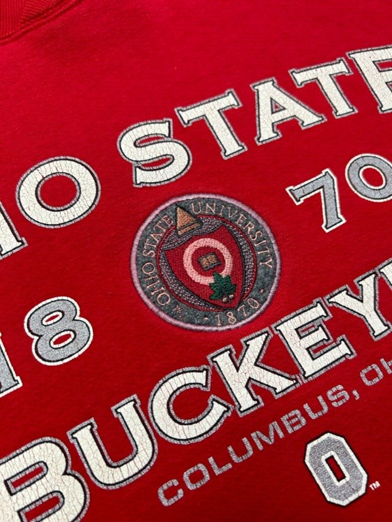 Vintage 90s Ohio State Buckeyes NCAA Starter Spellout Sweatshirt Size Small Red