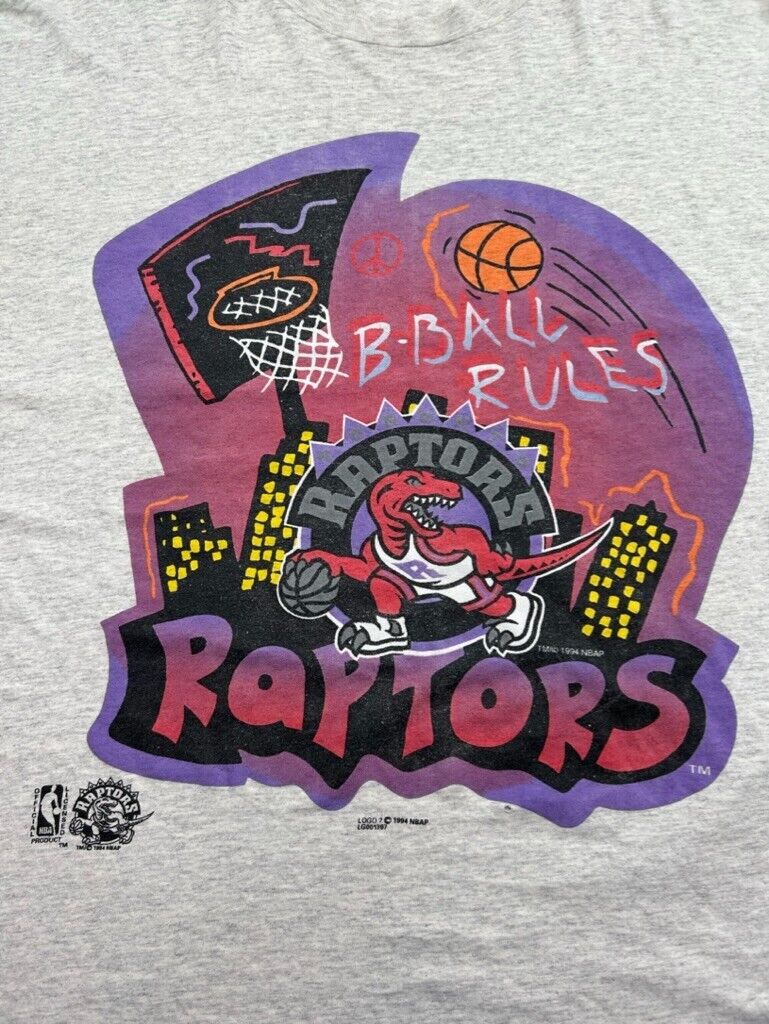 Vintage 1994 Toronto Raptors NBA B-Ball Rules Graphic Spellout T-Shirt Size 2XL