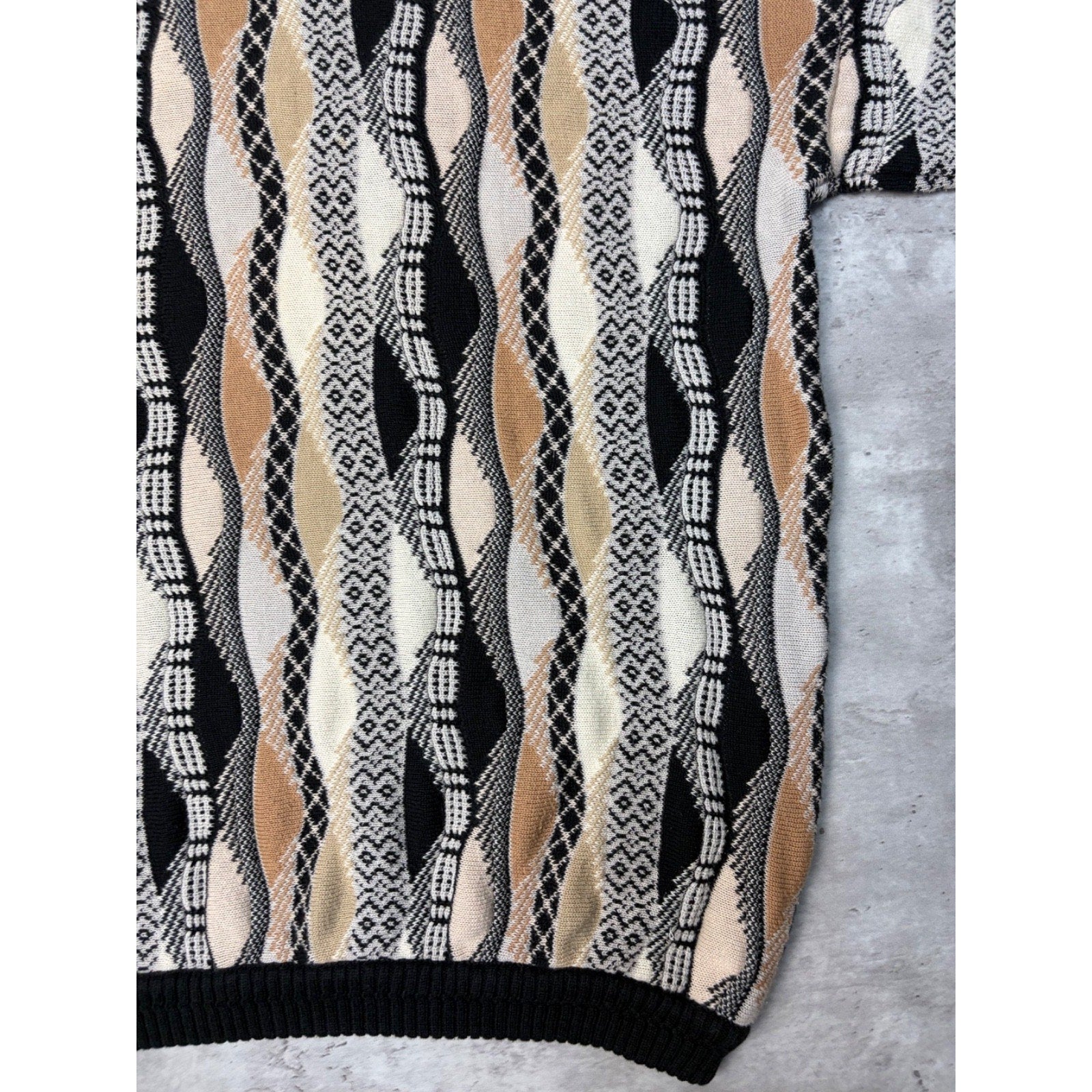 Vintage Bachrach Textured Geometric Pattern Knit Sweater Size XL