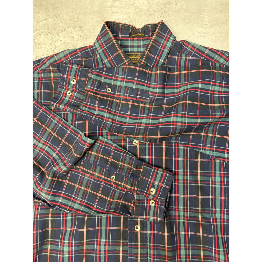 Vintage Eddie Bauer Plaid Cropped Single Pocket Button Up Shirt Size Medium
