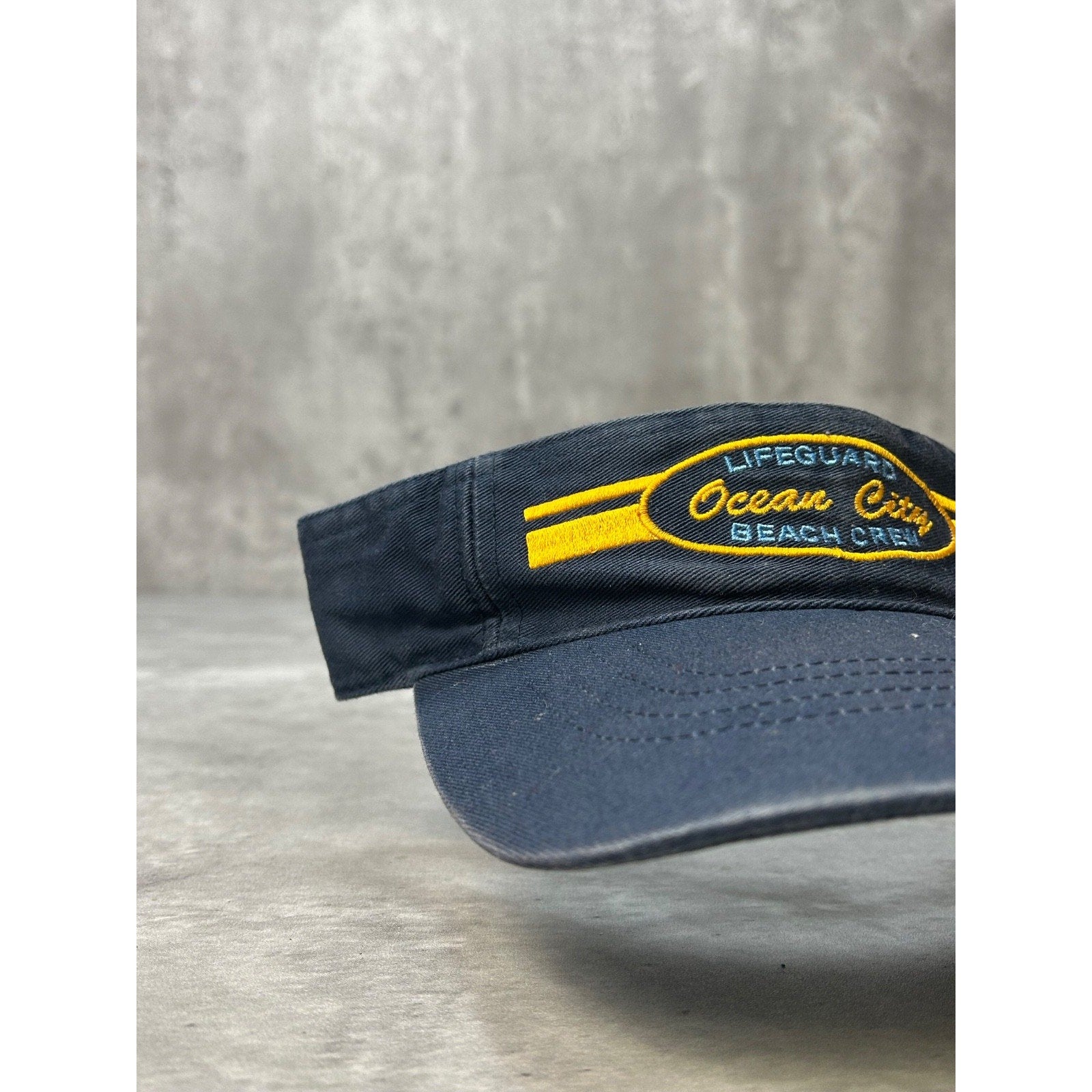 Vintage Ocean City Lifeguard Embroidered Spellout Strapback Visor OSFA