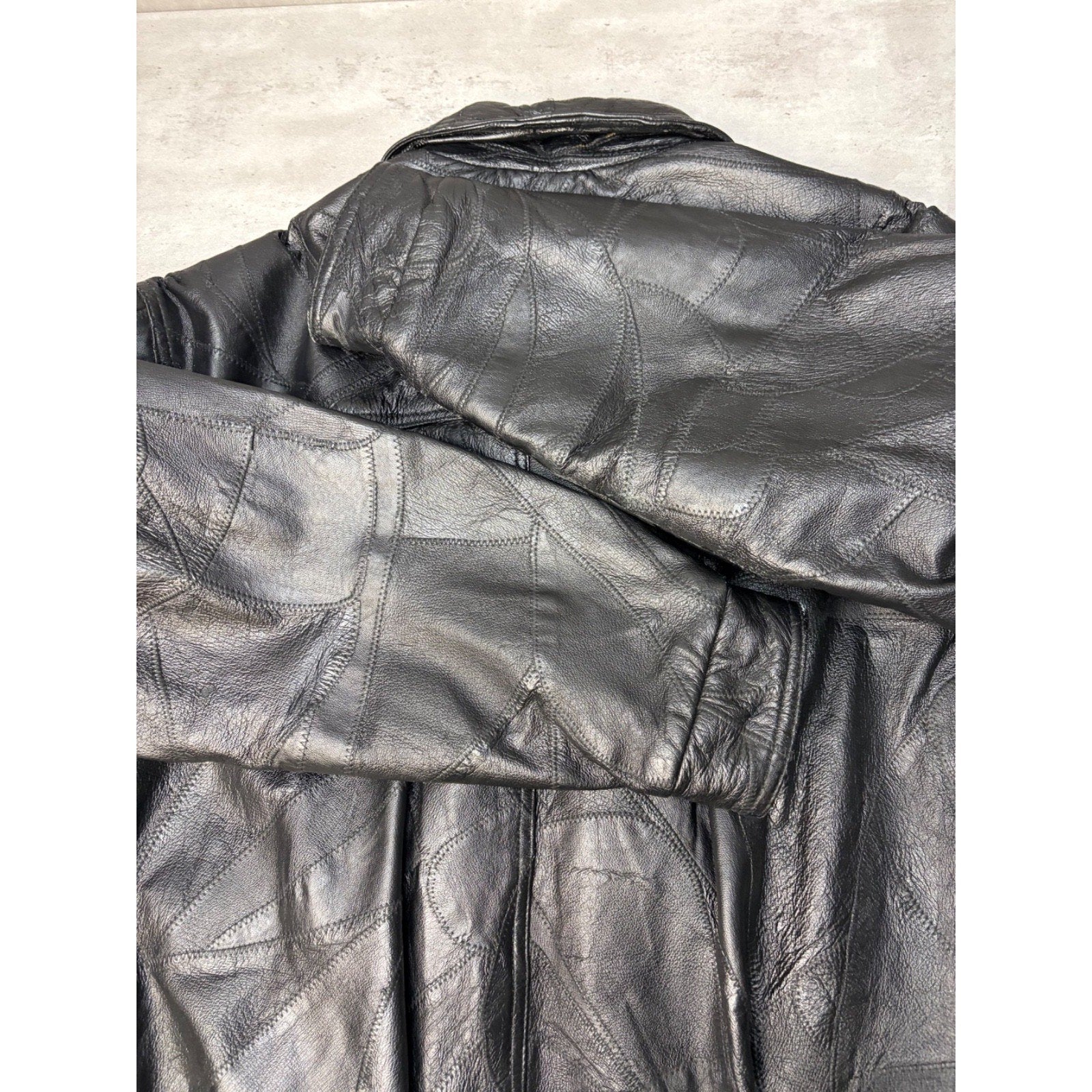 Vintage Leather Full Zip Black Bomber Jacket Size XL