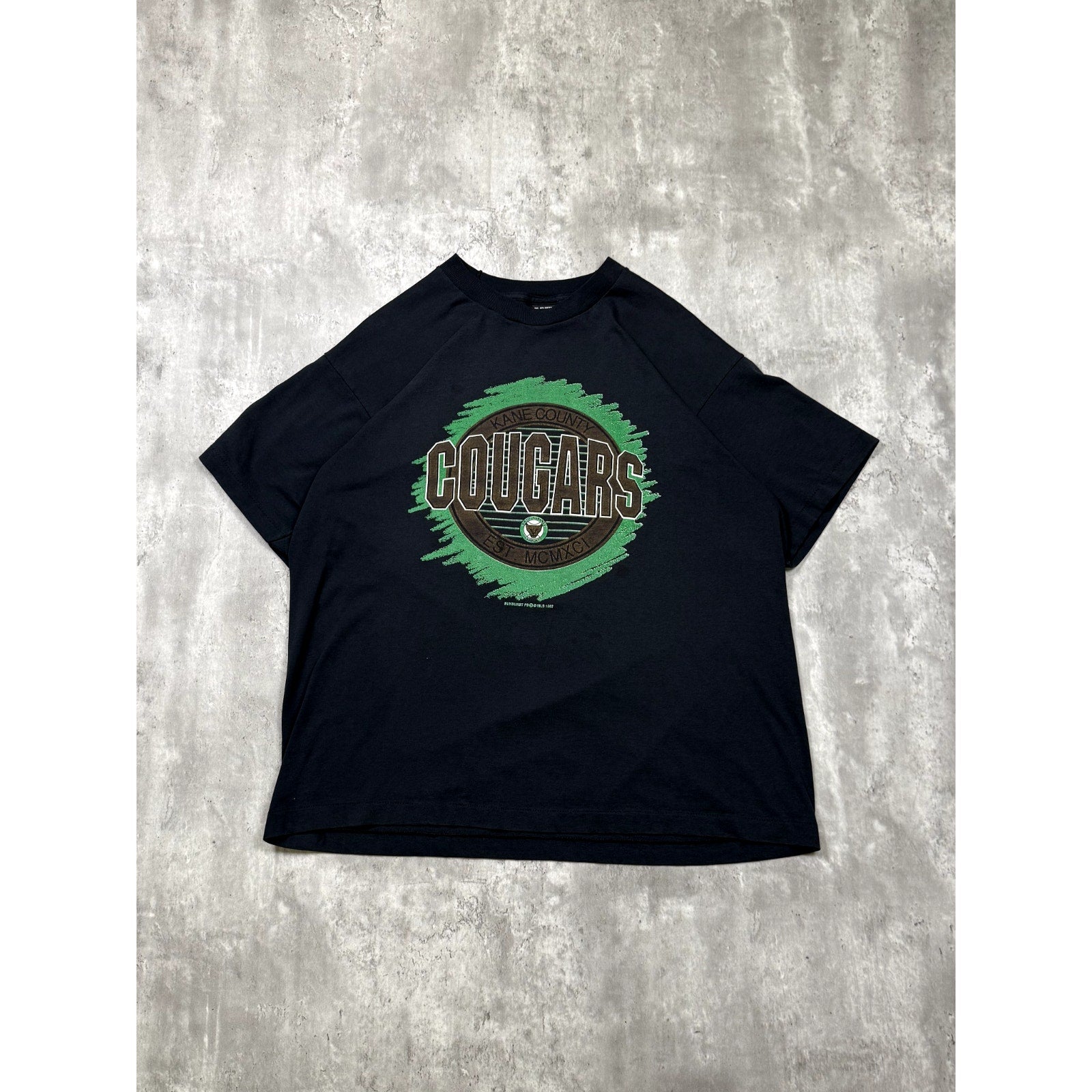Vintage 1992 Kane County Cougars NCAA Scribble Crest Graphic T-Shirt Size XL