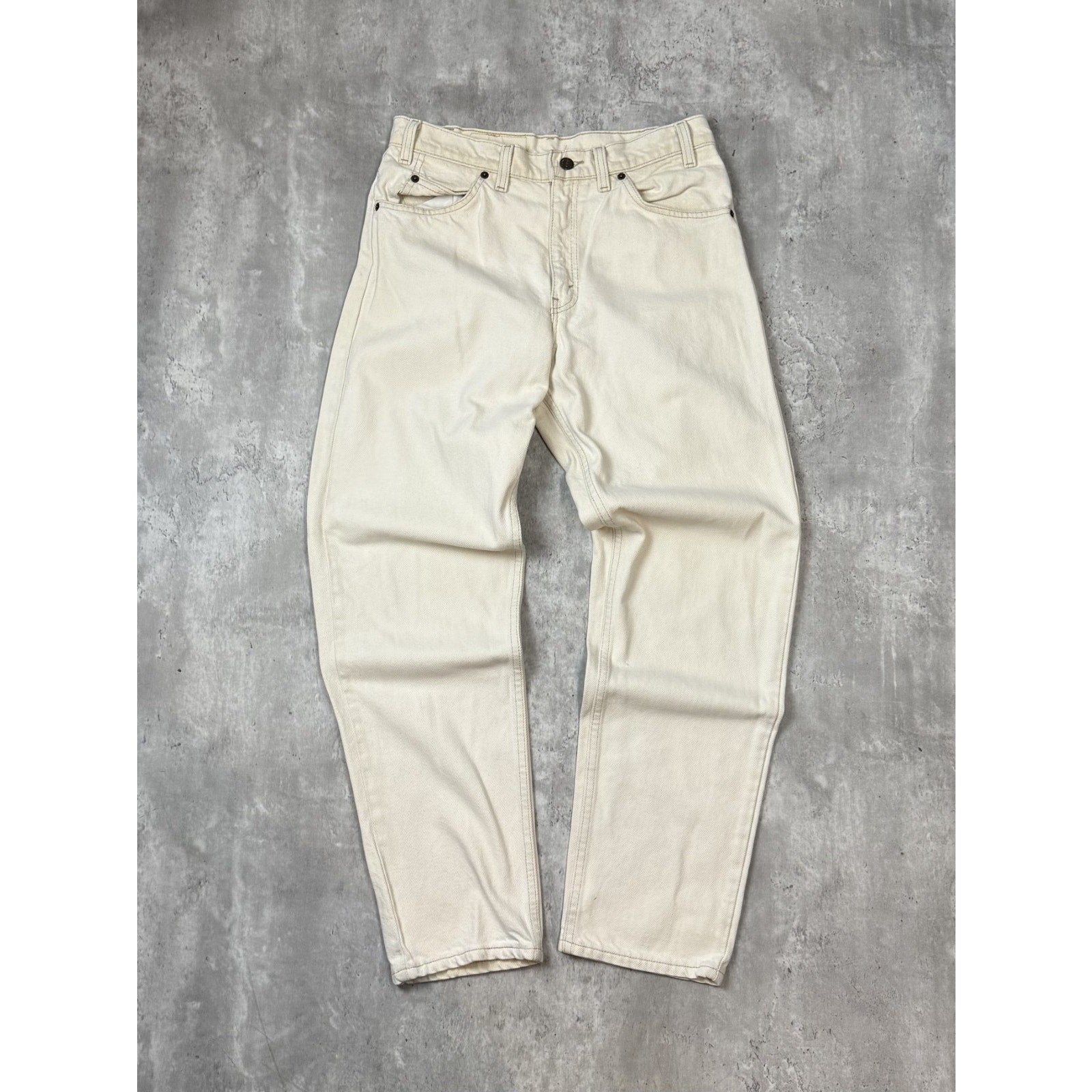 Vintage 80s Levis 550 Orange Tab Relaxed Fit White Denim Pants Size 32
