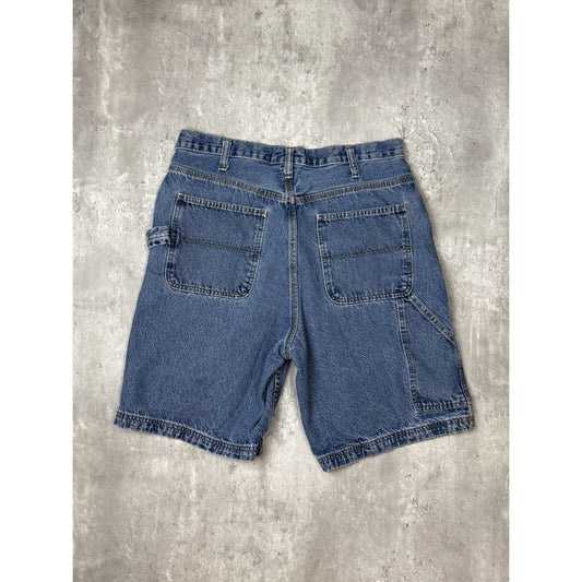 Vintage Full Blue Medium Wash Denim Workwear Carpenter Shorts Size 35