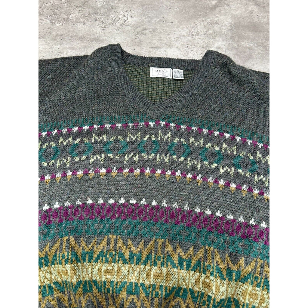 Vintage 80s/90s Sears Abstract Striped Ribbed Pullover Knit Sweater Size XL