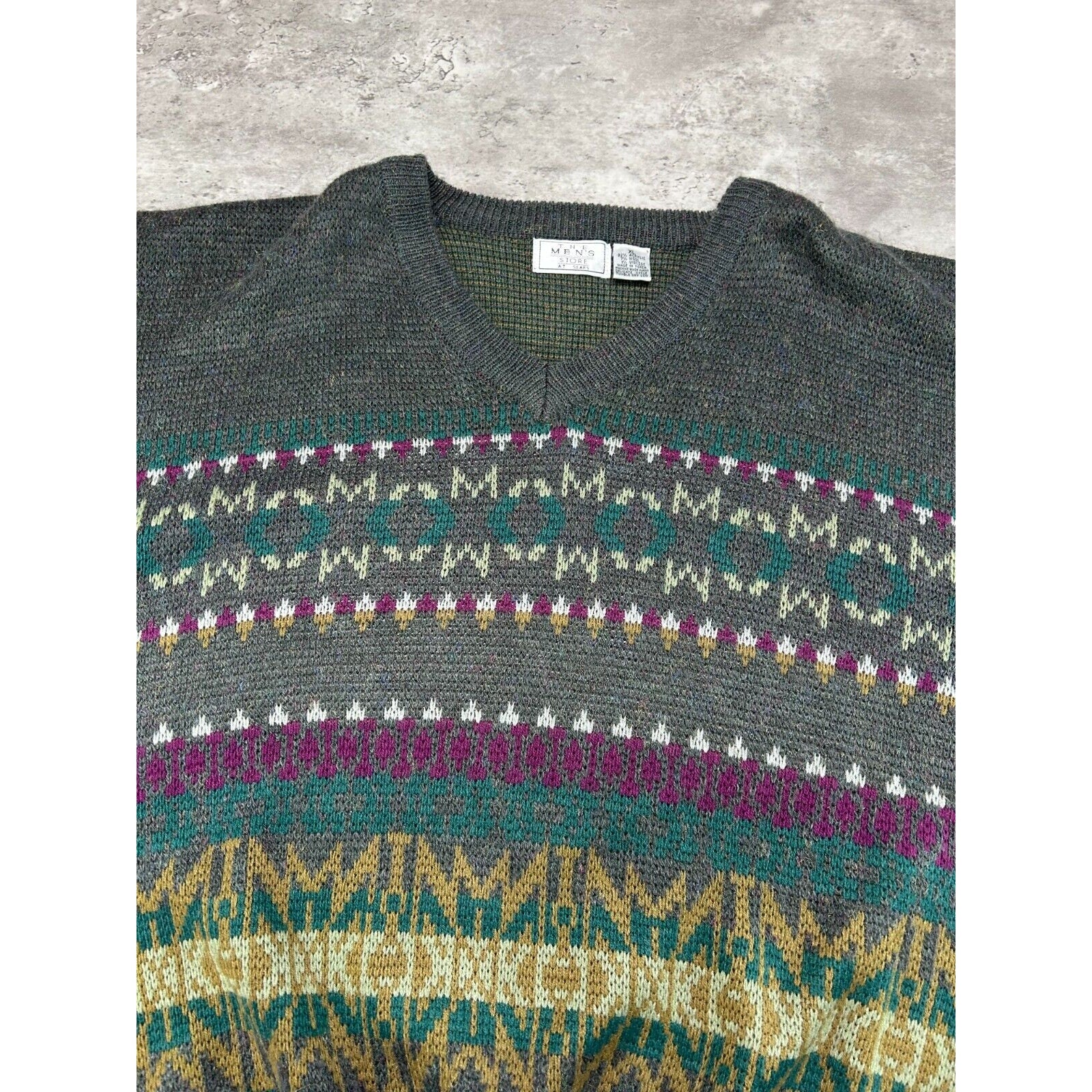 Vintage 80s/90s Sears Abstract Striped Ribbed Pullover Knit Sweater Size XL