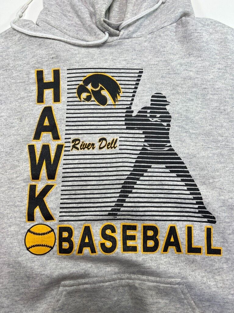 Vintage 90s Iowa Hawkeyes Baseball NCAA Spellout Hooded Sweatshirt Size Large