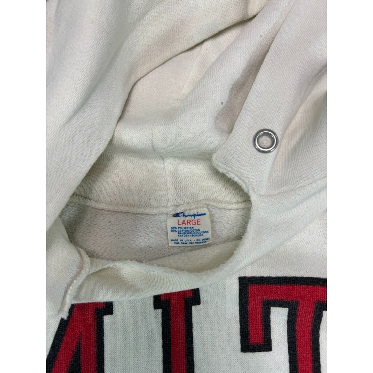 Vintage 80s Champion MIT Graphic Spellout Hooded Sweatshirt Size Large
