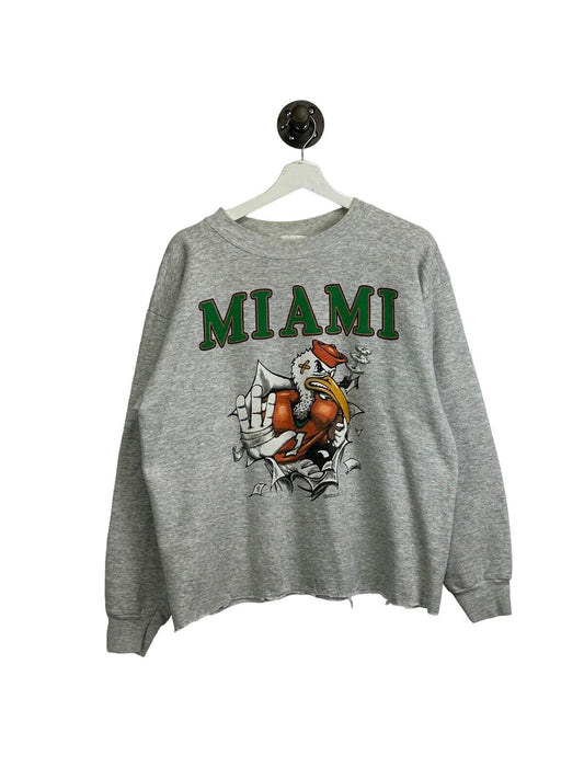 Vintage 90s Miami Hurricanes NCAA Chest Buster Graphic Sweatshirt Size XL Gray