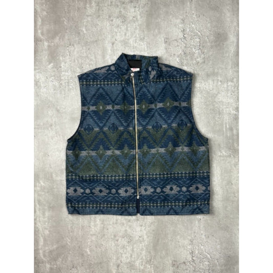Vintage 1980s Aztec Print Full Zip Fleece Vest Size Large Blue/Green