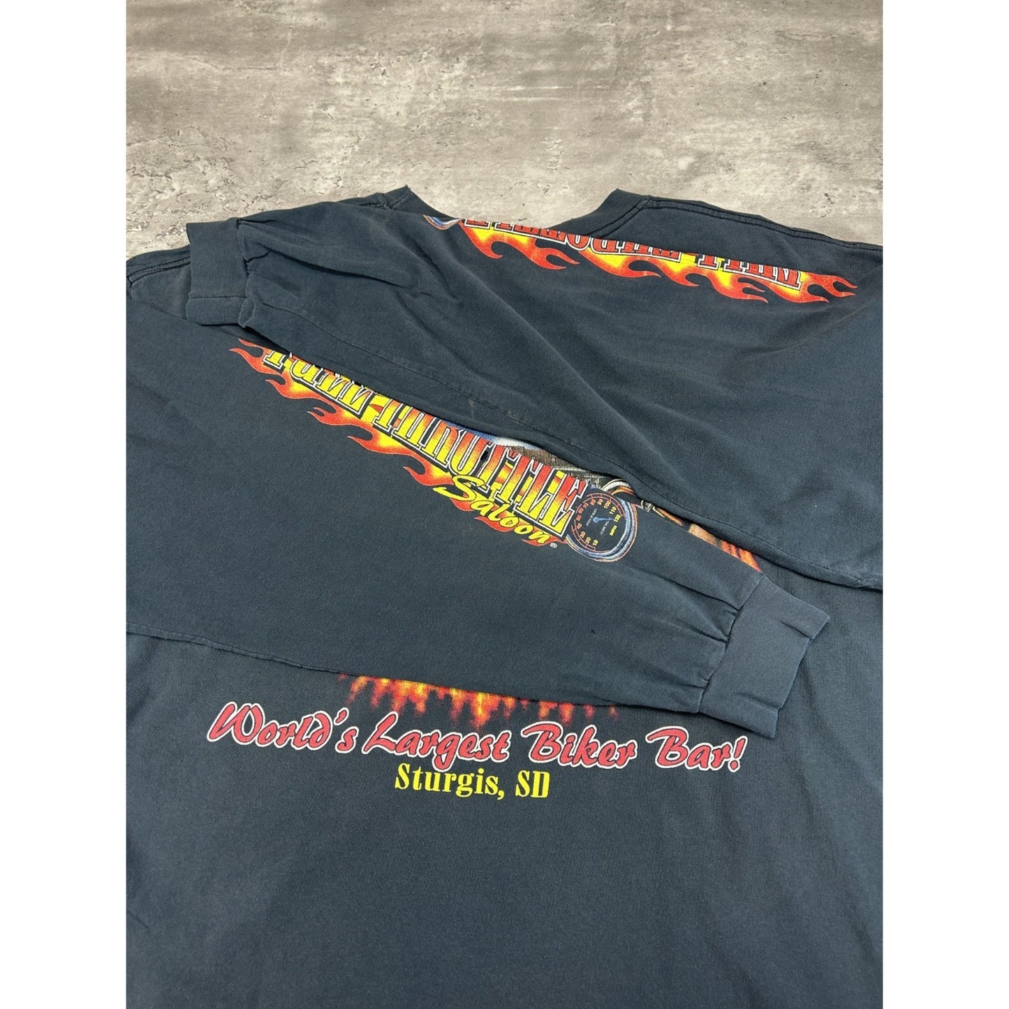Vintage Full Throttle Saloon Flame Long Sleeve Graphic T-Shirt Size 2XL