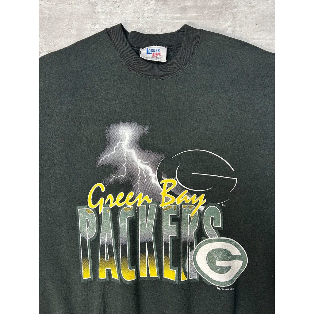 1995 Green Bay Packers NFL Lightning Spellout Graphic Sweatshirt Size Large