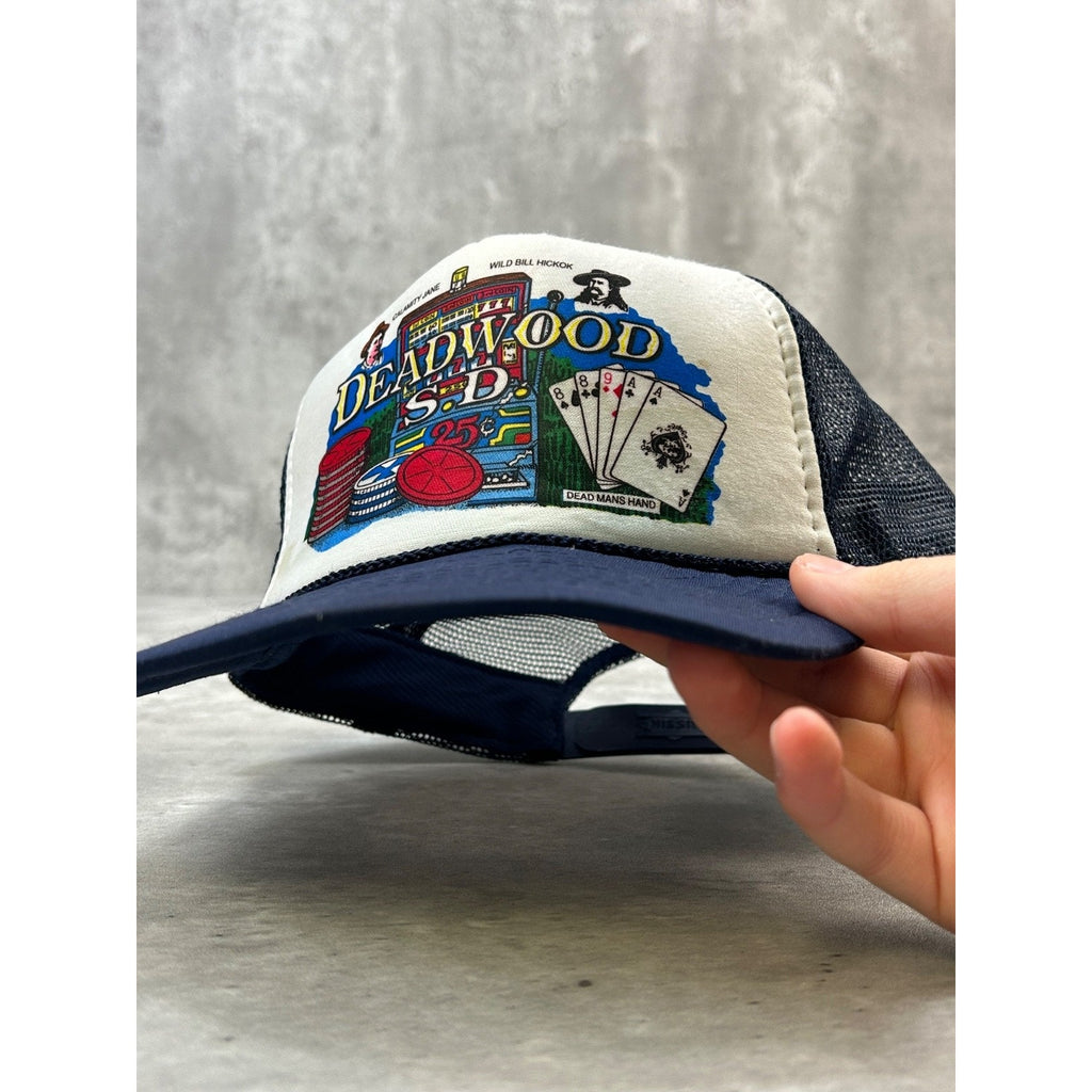 Vintage 80s Deadwood S.D. Casino Destination Graphic Trucker Snapback Hat OSFA
