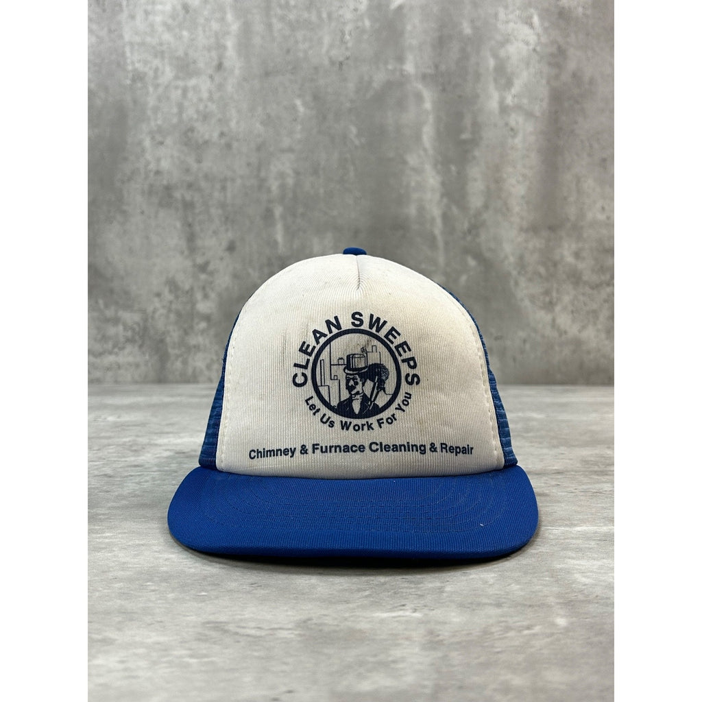 Vintage 90s Clean Sweep Chimney Cleaning Graphic Trucker Snapback Hat OSFA