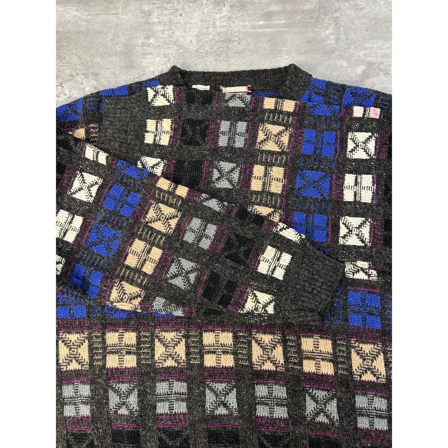 Vintage Abstract Checkered Print Pullover Knit Sweater Size Medium