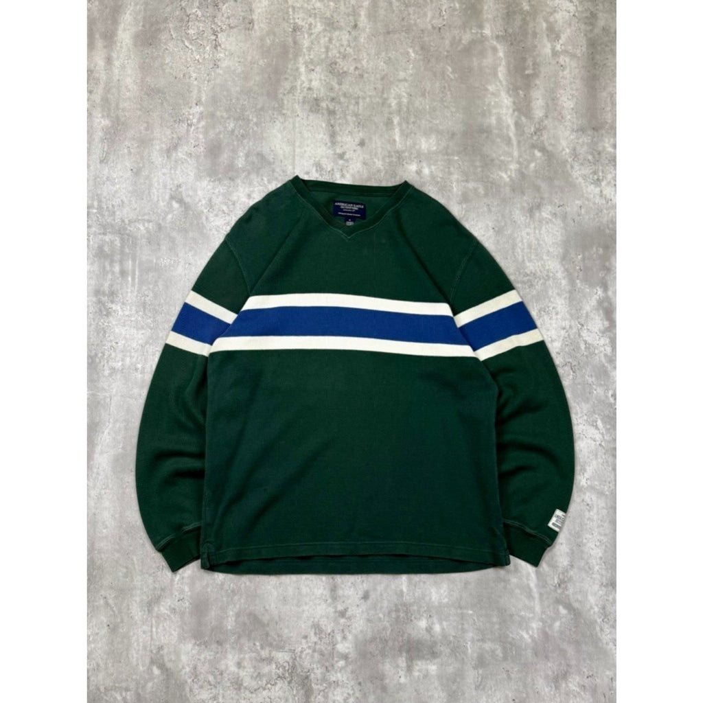 Vintage American Eagle Outfitters Striped V-Neck Knit Sweater Size Small