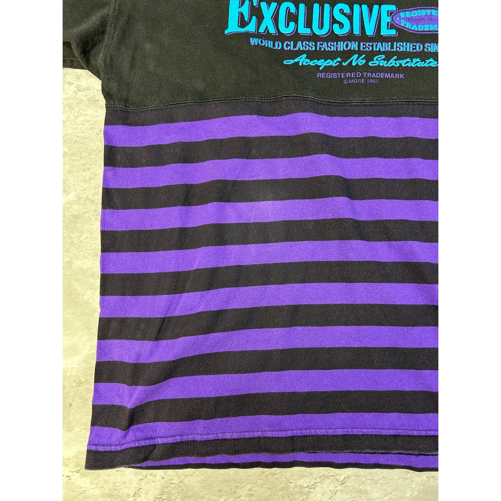 Vintage I.O.U Exclusive Striped Spellout Graphic T-Shirt Size XL