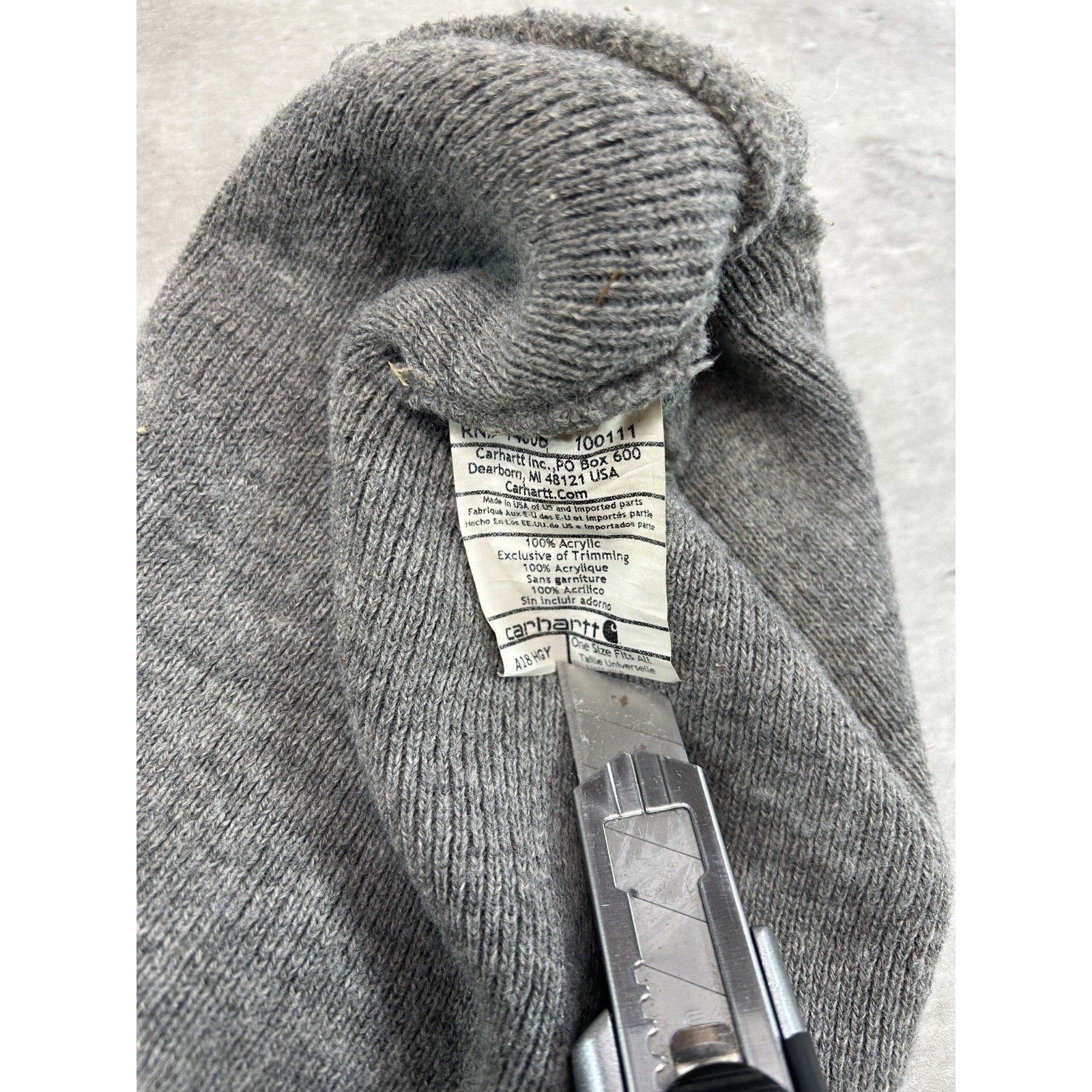 Vintage Carhartt Embroidered Patch Workwear Beanie Hat OSFA Gray