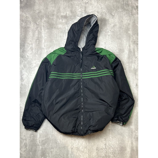 Vintage 90s Adidas Nylon Reversible Embroidered Logo Hooded Jacket Size XL