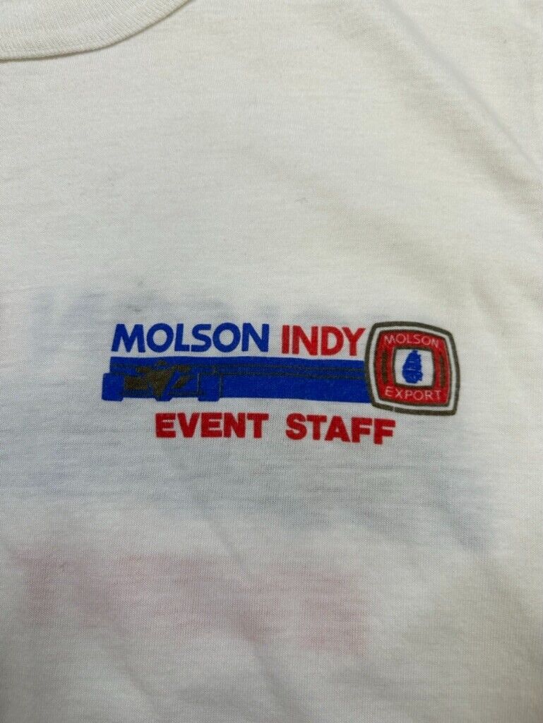 Vintage 80s/90s Molson Indy Event Staff Spell Out Graphic T-Shirt Size Large