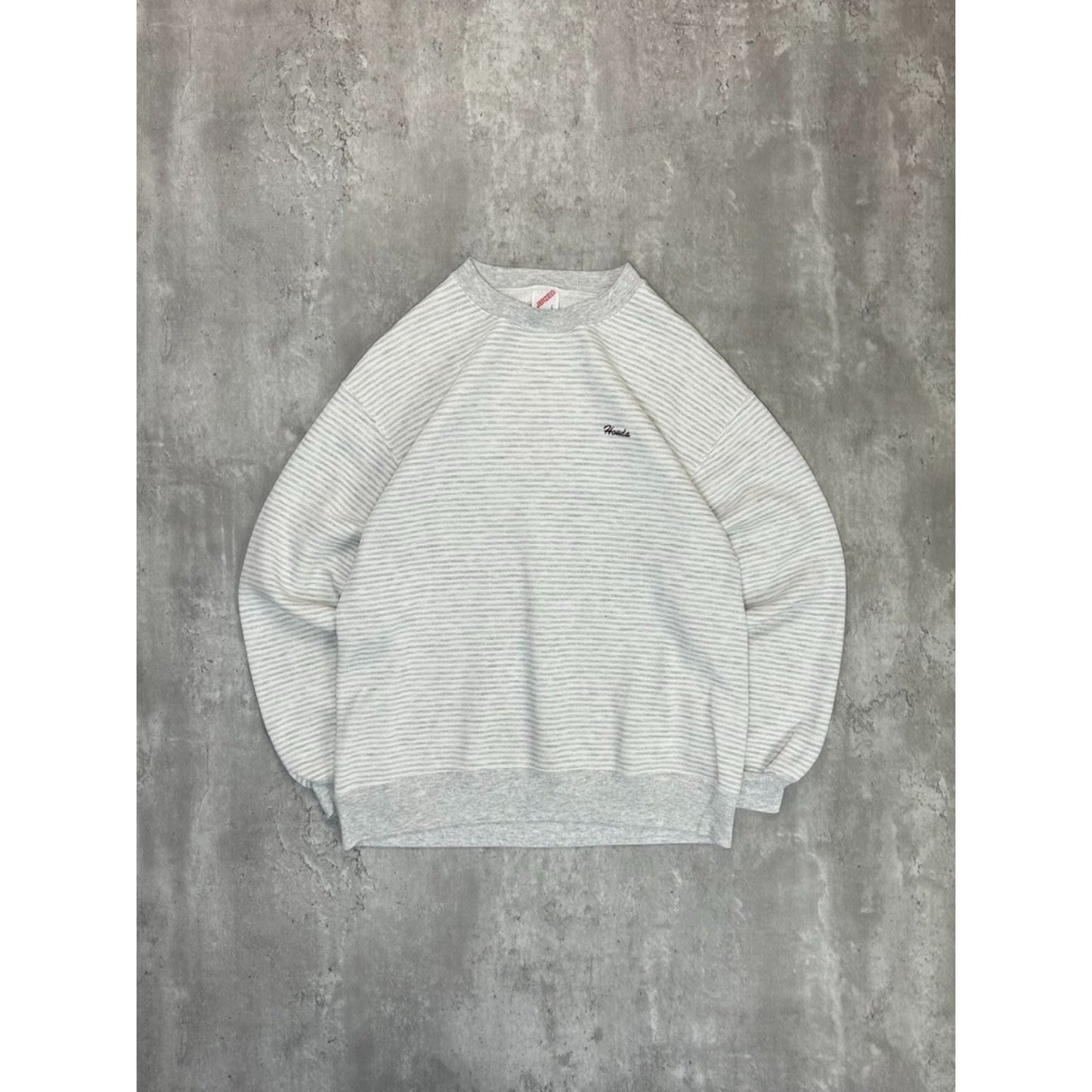 Vintage 90s Honda Embroidered Spellout Striped Crewneck Sweatshirt Size Large