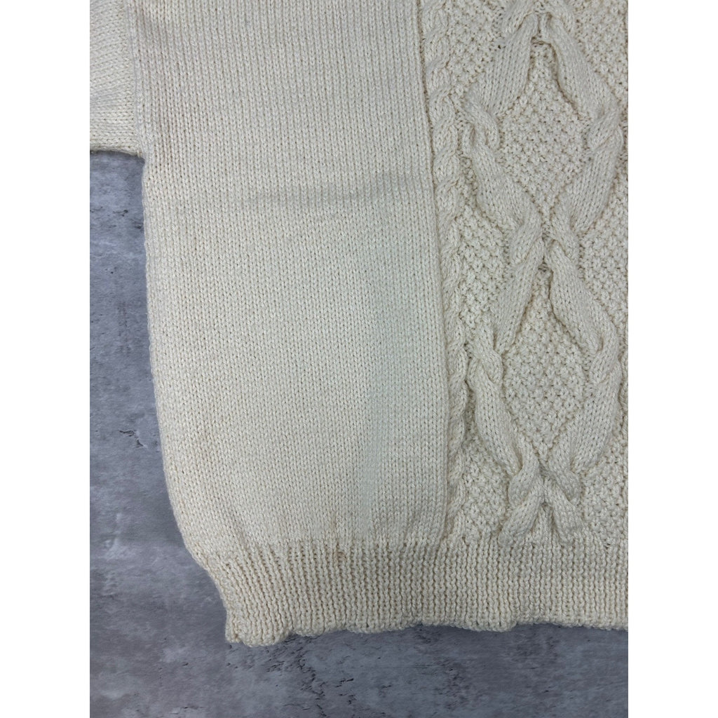 Vintage 90s Striped Cable Knit Pullover Beige Ribbed Sweater Size Large