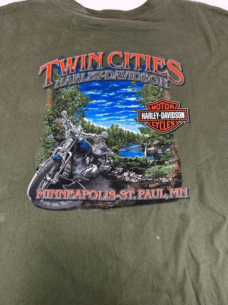 Harley Davidson Motorcycles Spell Out Bald Eagle Graphic T-Shirt Size 2XL Green