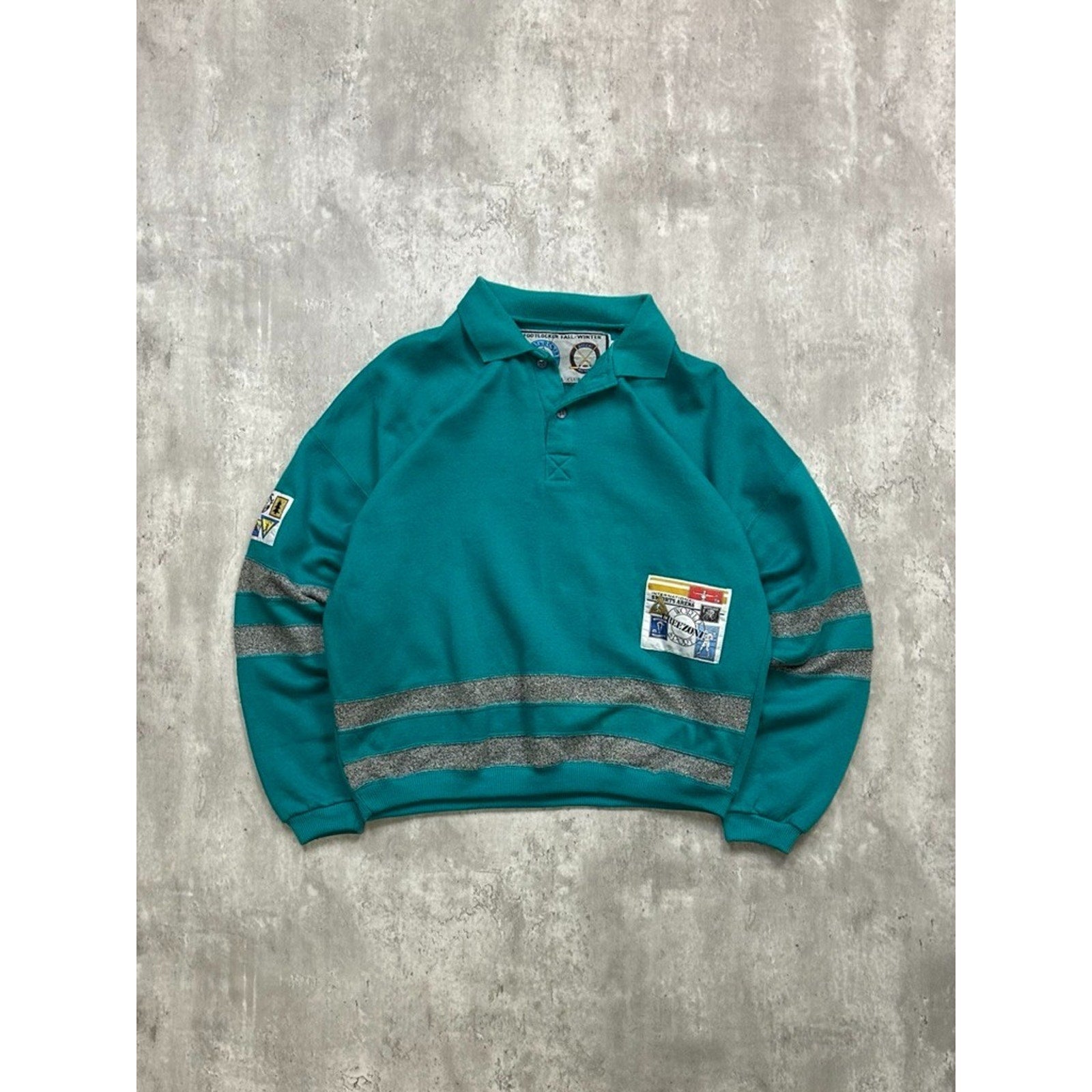 Vintage 80s/90s Freezone World Sport Striped Collared Sweatshirt Size Medium
