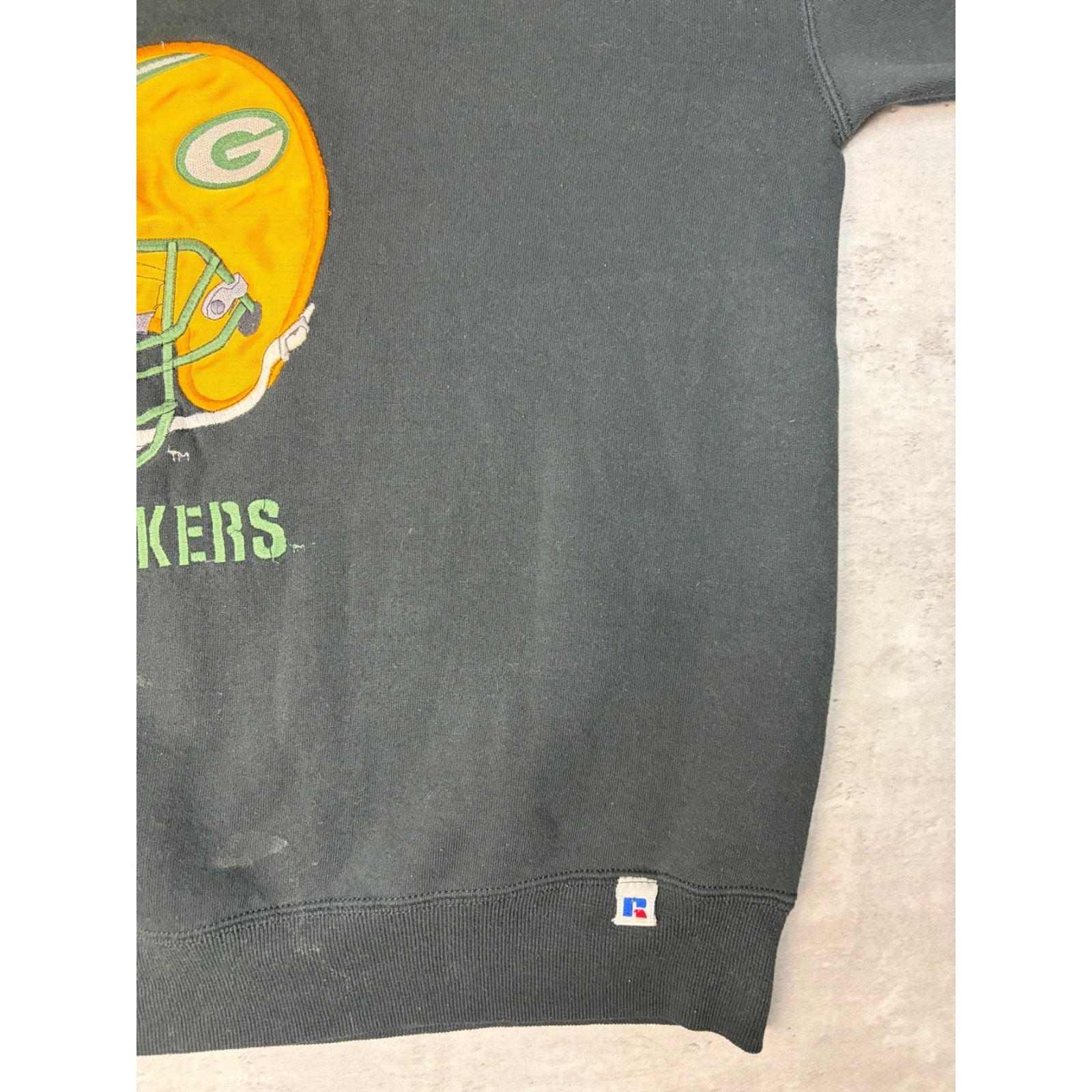 Vintage Green Bay Packers NFL Helmet Patch Graphic Football Sweatshirt Size XL