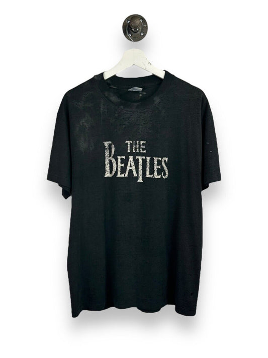 VTG 80s/90s The Beatles Rock Music Graphic Spellout Distressed T-Shirt Sz Large