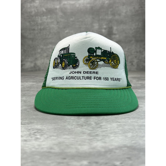 Vintage 1980s/90s John Deere Tractor Graphic Trucker Snapback Hat OSFA Green