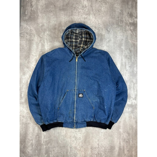 Vintage Polar King Plaid Lined Denim Canvas Workwear Active Jacket Size 4XLT