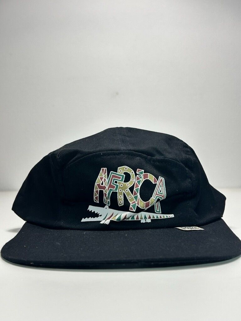 Vintage 90s Africa Crocodile Spell Out Graphic 5 Panel Snapback Hat OSFA Black