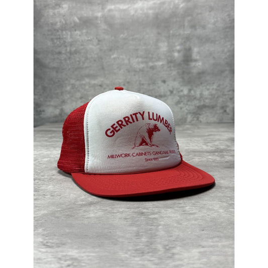 Vintage 80s/90s Gerrity Lumber Bear Graphic Spellout Trucker Snapback Hat OSFA