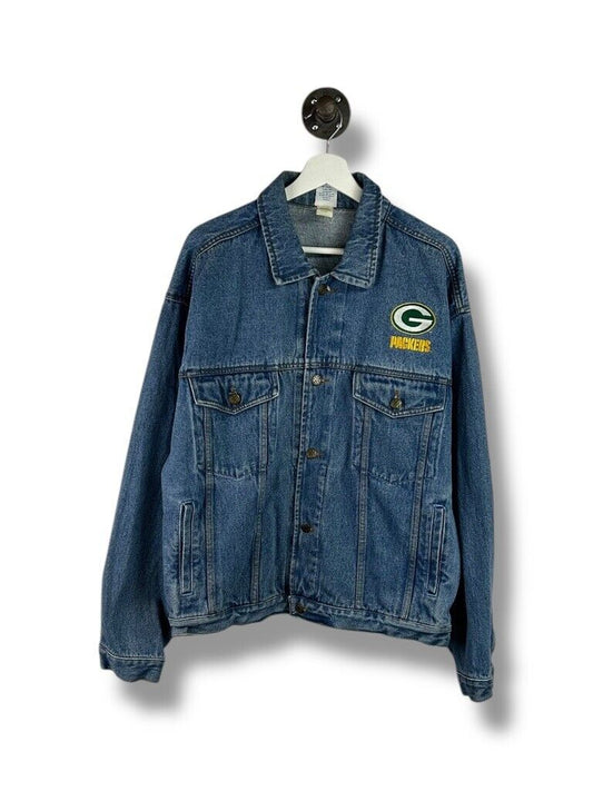 Vintage 90s Green Bay Packers NFL Medium Wash Denim Trucker Jacket Size Medium