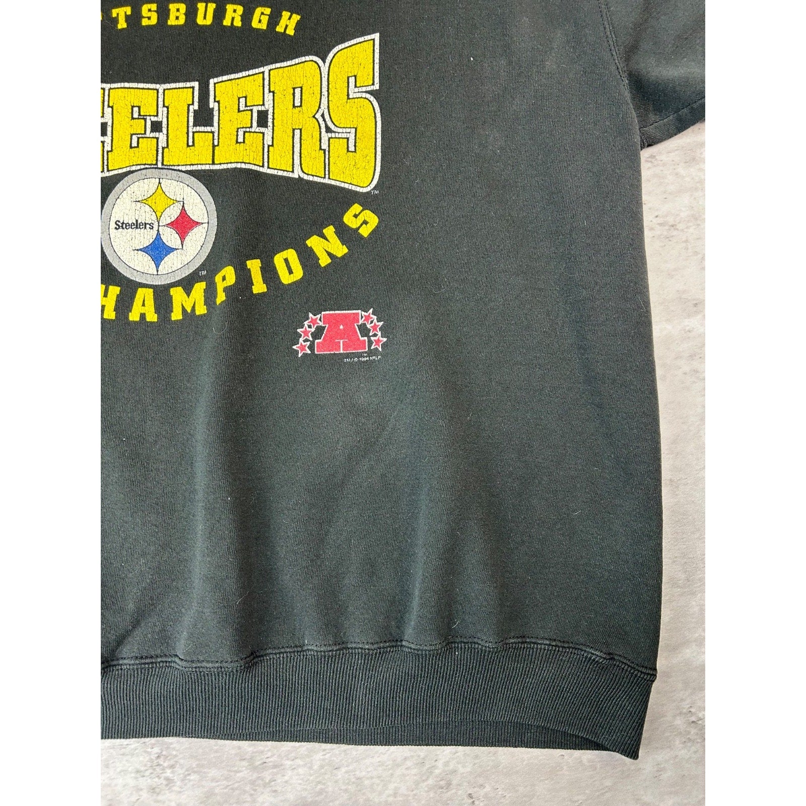 Vintage 1996 Pittsburgh Steelers NFL AFC Champs Spellout Sweatshirt Size 2XL