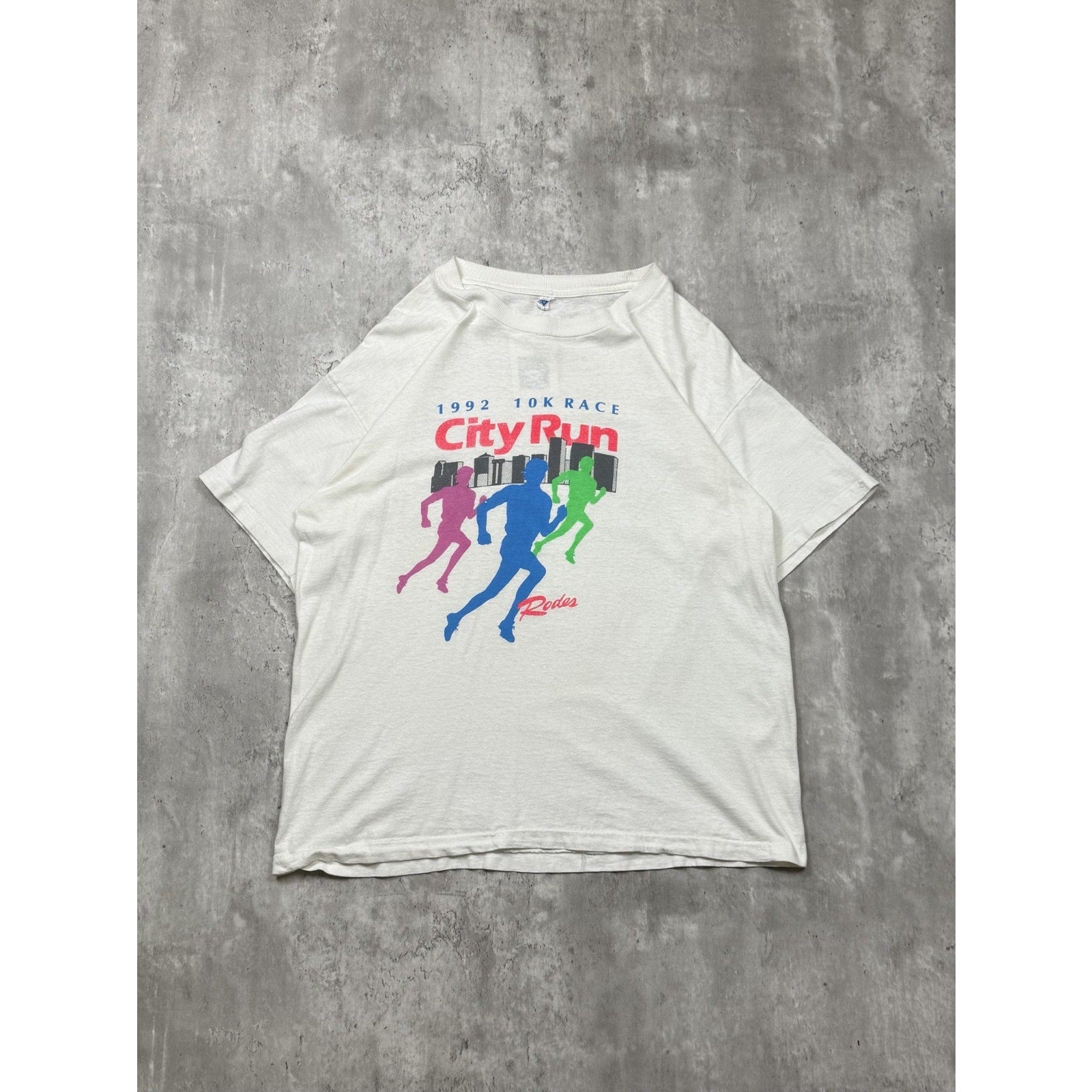 Vintage 1992 10k City Run Rodes Marathon Graphic T-Shirt Size Large