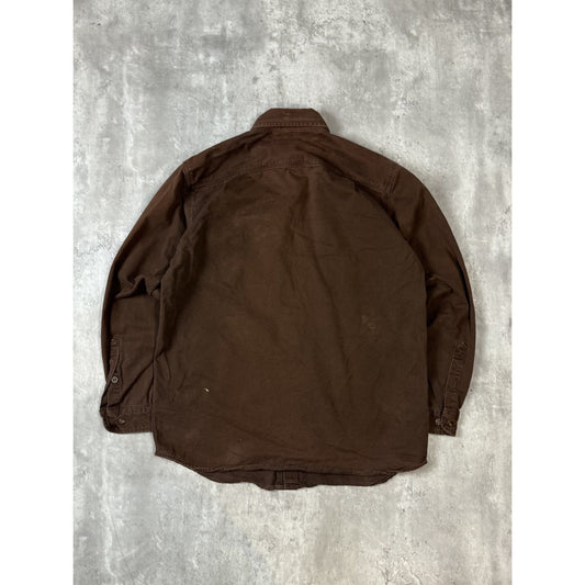 Vintage Carhartt Workwear Long Sleeve Button Up Shirt Size Medium Brown