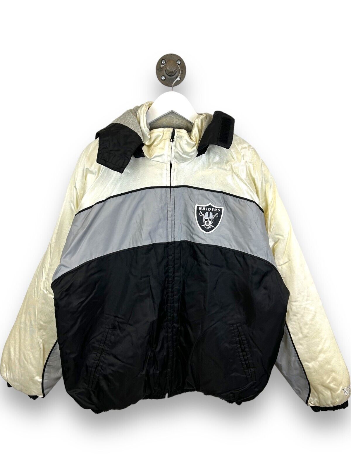 Vintage Oakland Raiders NFL Stitched Insulated Full Zip Hooded Jacket Size XL