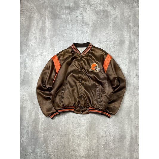 Vintage 90s Cleveland Browns NFL Embroidered Logo Satin Bomber Jacket Size Large