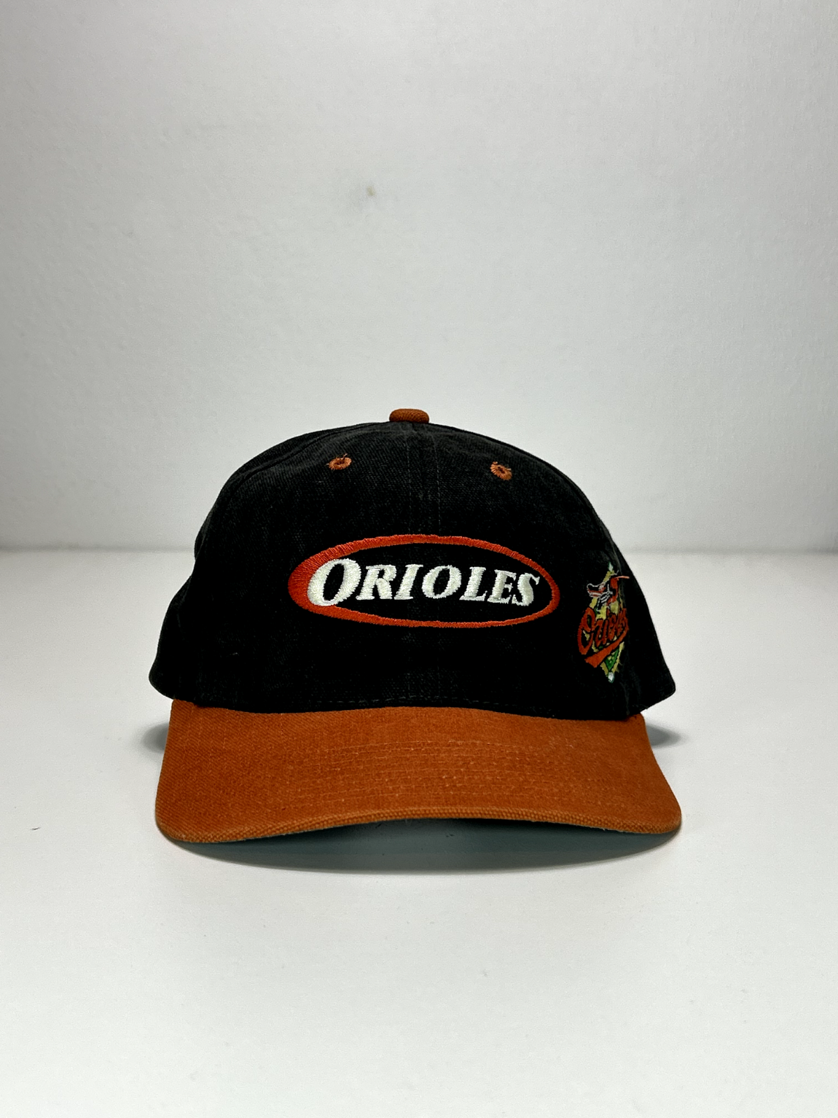 Vintage 90s Baltimore Orioles MLB Embroidered Spellout Strapback Hat OSFA