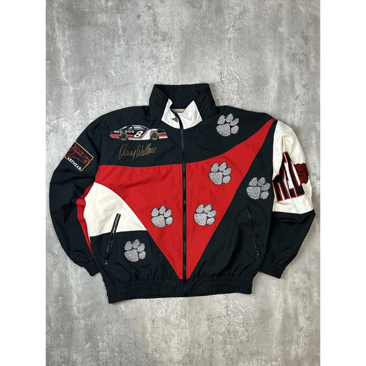 Vintage 90s Kenny Wallace #8 Nascar Red Dog Paw Print Jacket Size 2XL
