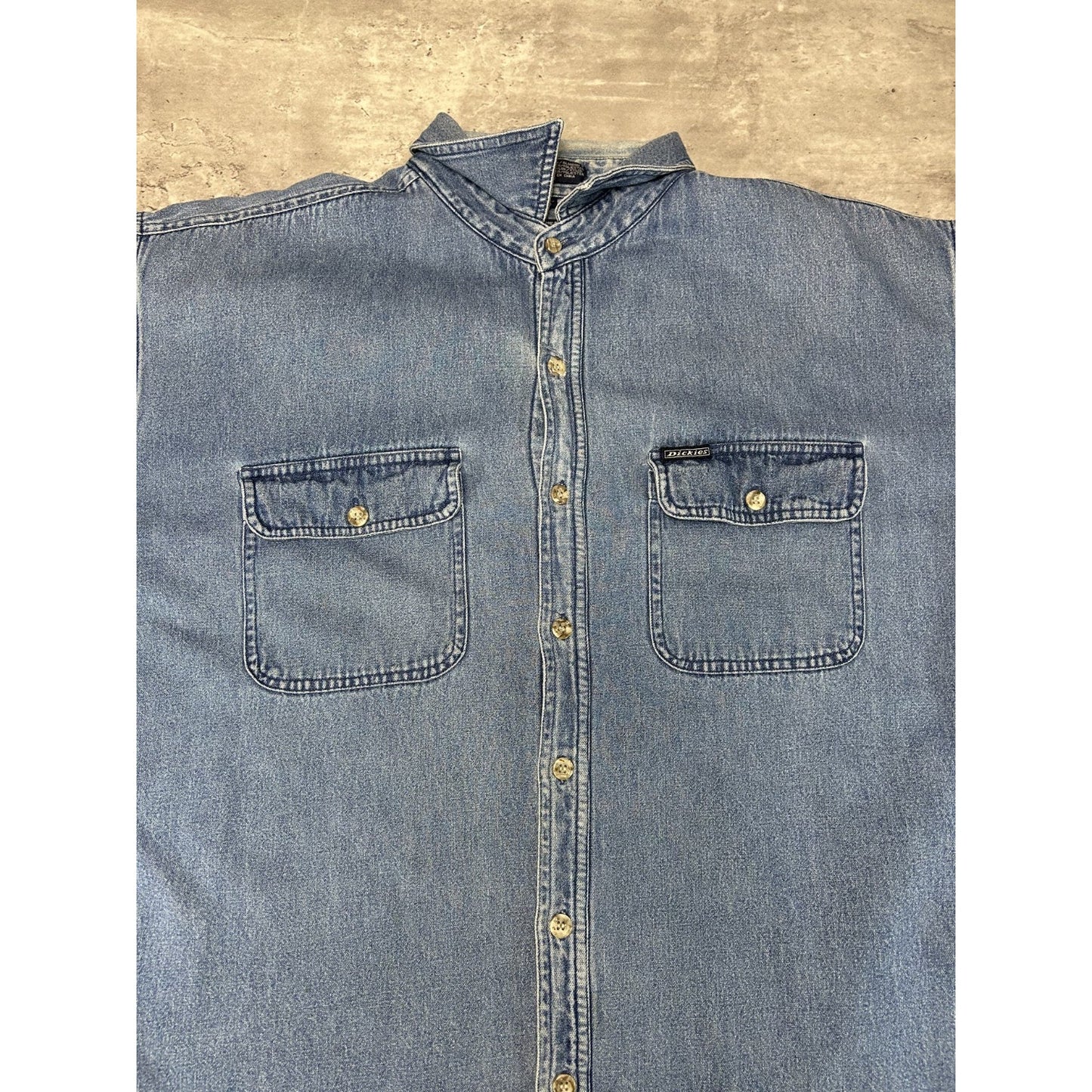 Vintage Dickies Plaid Print Long Sleeve Denim Button Up Shirt Size XL