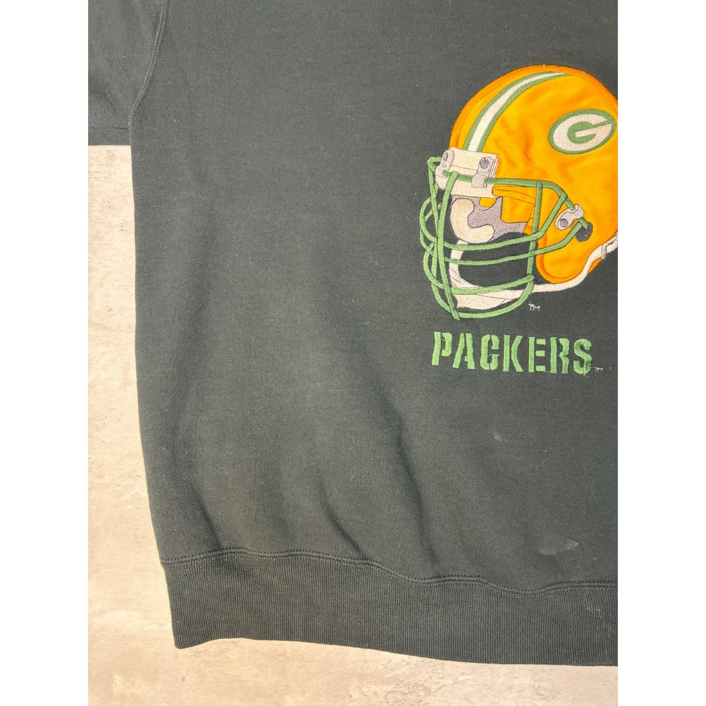 Vintage Green Bay Packers NFL Helmet Patch Graphic Football Sweatshirt Size XL