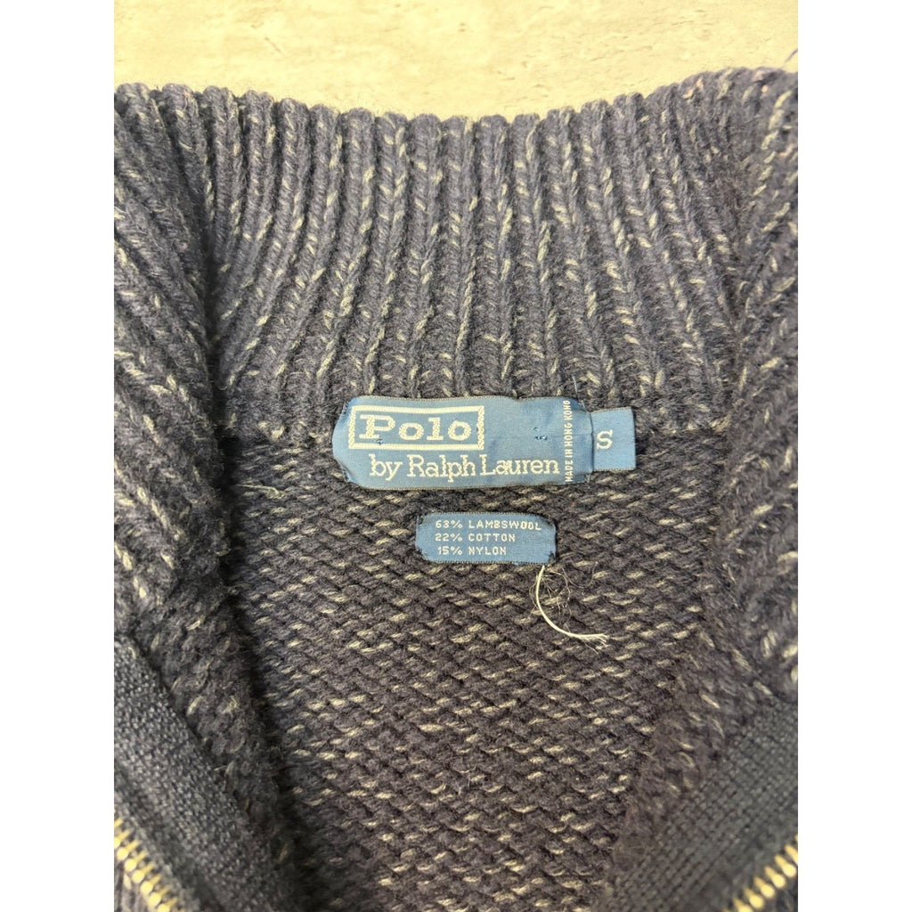 Vintage 90s Polo Ralph Lauren Full Zip Collared Black Knit Sweater Size Small