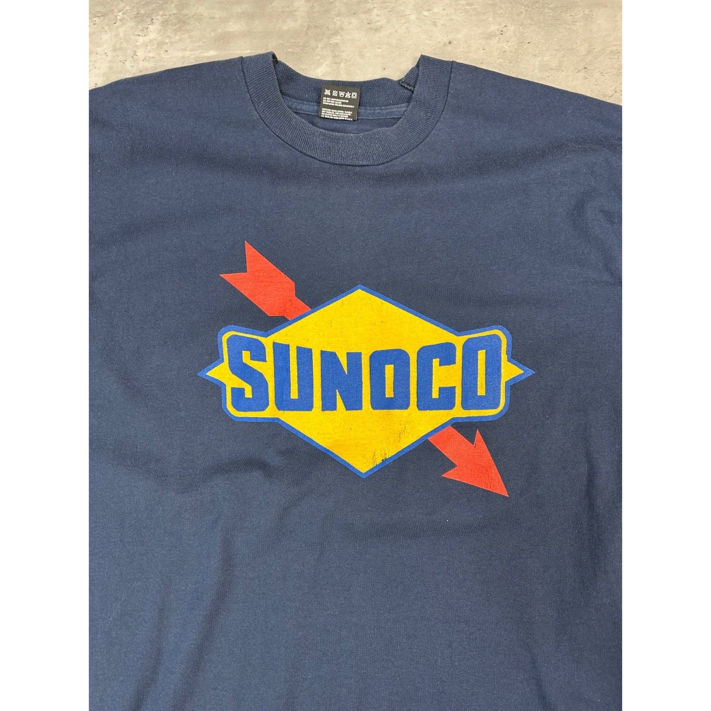 Vintage 90s Sunoco Fuel Graphic Spellout Logo T-Shirt Size XL Blue