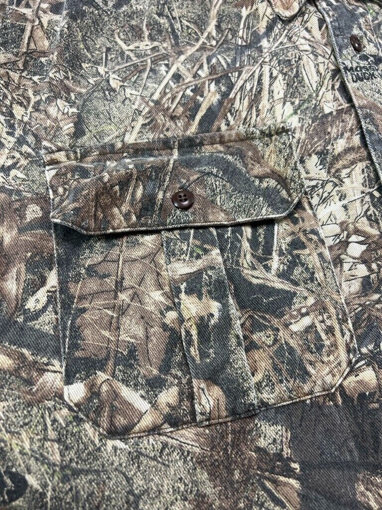 Cabelas Mossy Oak Duck Blind Camo Double Pocket Button Up Shirt Size Large