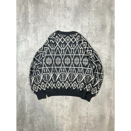 Vintage 1980s Forum Abstract Geometric Print Pullover Knit Sweater Size Large
